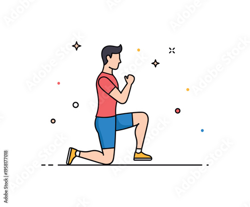 Home workout high knees scene featuring a single athlete lifting knees energetically beside a subtle floor line, symbolizing accessible indoor fitness. The