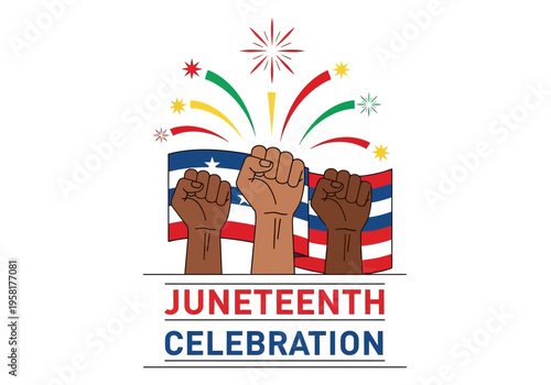 Juneteenth Celebration with Raised Fists and American Flags.
