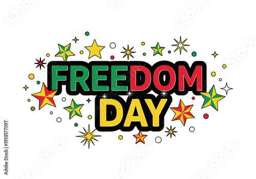 Freedom Day Text Design with Stars and Sparkles.