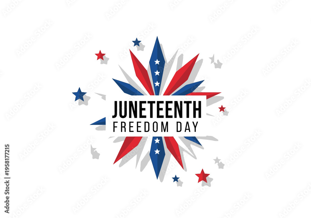 Fototapeta premium Juneteenth Freedom Day Celebration Graphic with Stars and Red Blue White Colors.