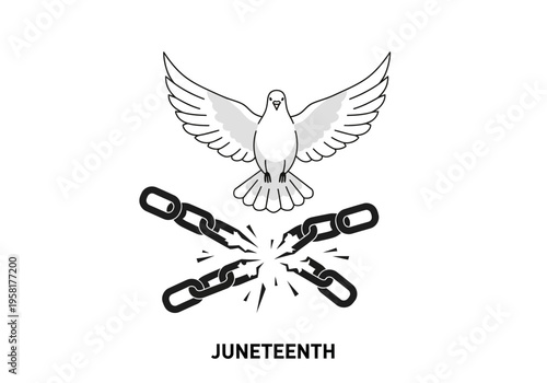 Juneteenth symbol of freedom dove breaking chains illustration.