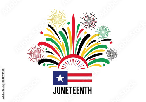 Juneteenth Celebration Fireworks and Flag Graphic.