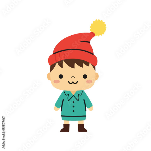 Cartoon boy in red hat.