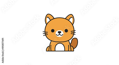 Cartoon Orange Cat Face Closeup.