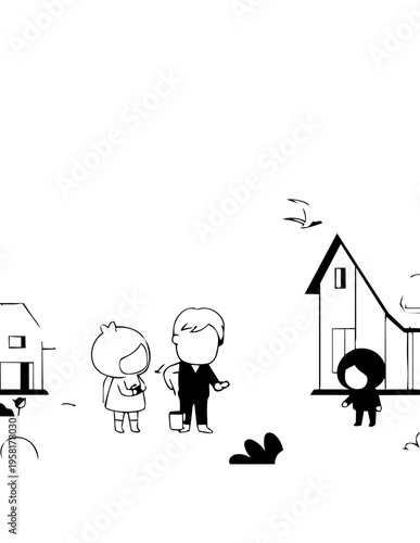 Children standing in a line outside.