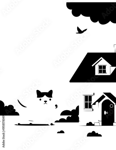 Black silhouette of a curious cat.