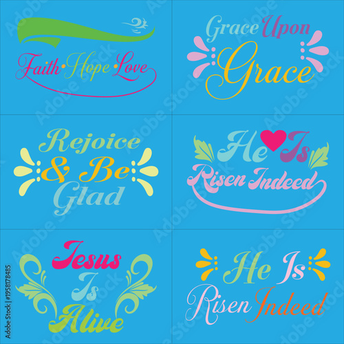 Easter Christian  Quotes  Color dark black and white set. Minimal black  white dark color Easter Christian  quote set featuring resurrection messages for clean, elegant religious designs and printing.