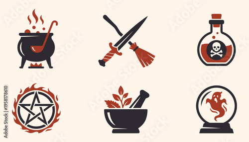 Witchcraft and Magic Icon Set with Mystical Elements