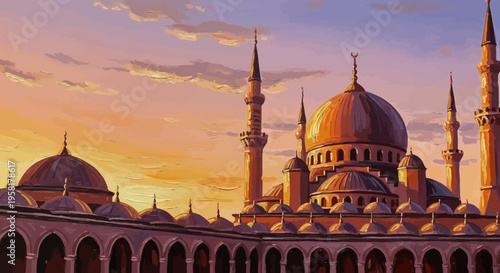 Large Mosque with Domes and Minarets.
