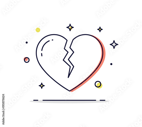 Fragile heart concept a thin outlined heart split by a deep crack while the interior remains empty, conveying emotional fragility and the sense of something