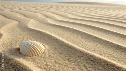 Shell on sand dunes during sunrise at a quiet desert location