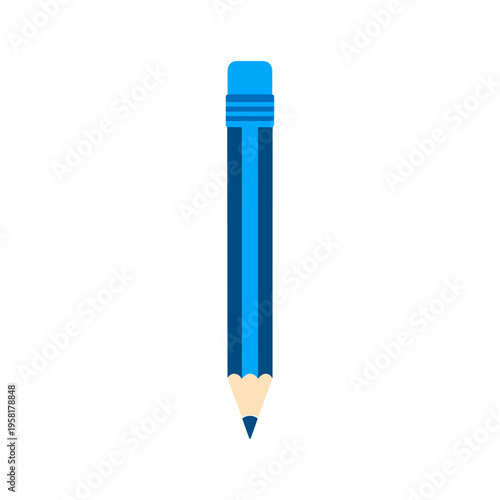 A blue pencil with a light blue eraser on top