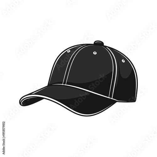 A black baseball cap with white stitching