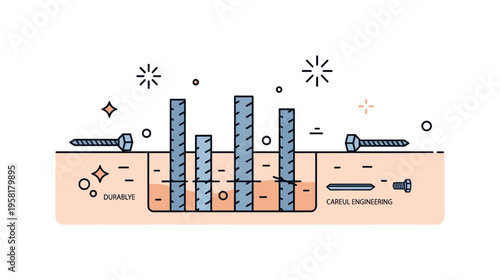 Foundation close-up of reinforced steel bars embedded in a foundation slab representing strength, preparation, and construction integrity. Decorative spark
