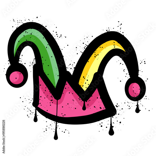 Jester hat graffiti with spray paint splatter