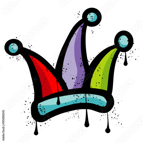 Jester hat with spray paint graffiti splatter