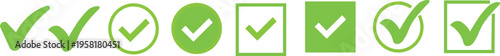 Green checkmark icons in various shapes and styles for approval and confirmation concepts  green tick symbols in circle square and oval isolated on white background
