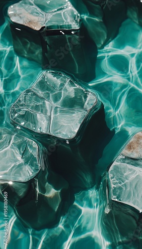 Tranquil Aquatic Serenity A Crystal Clear River with Rippling Reflections of Stones and Calm Water