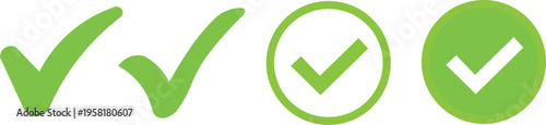 Green checkmark icons in different shapes and styles for approval and confirmation  green tick symbols for correct and right answers