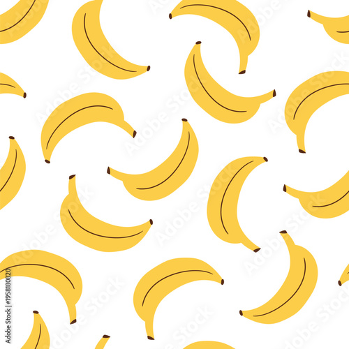 Exotic seamless pattern with yellow bananas on white background. Perfect for packaging, website design, cards and textiles