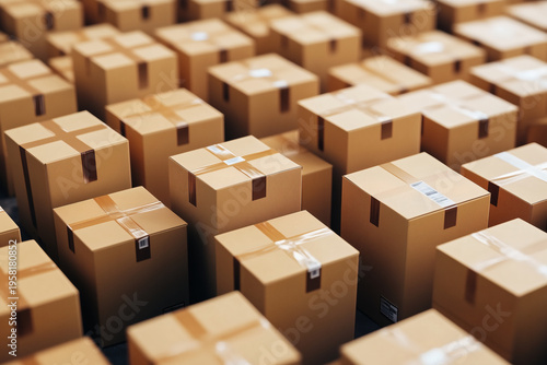 The neatly arranged cardboard boxes in the warehouse 