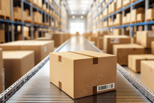The neatly arranged cardboard boxes in the warehouse 