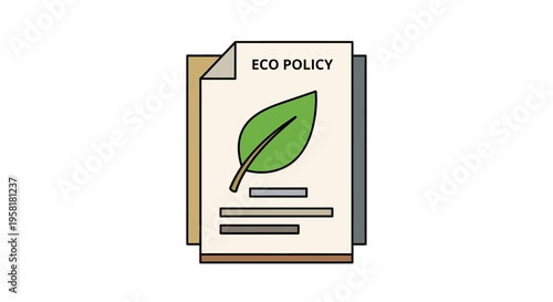Stack Documents Labeled Eco Policy Green Leaf Environmental Commitment Sustainability Planning Beige