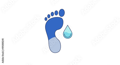 Blue Footprint Symbol Water Droplet Icon Hydration Health Concept Represents Foot Environmental