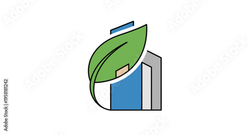 Abstract Building Facade Large Leaf Eco Friendly Architecture Green Construction Real Estate