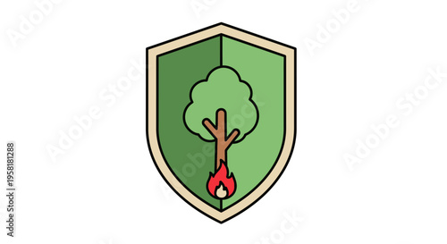 Shield Tree Fire Icon Forest Protection Wildfire Prevention Efforts Protective Containing Symbol