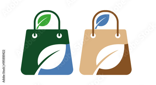 Pair Shopping Bags Leaves Eco Friendly Sustainable Retail Concept Natural Products Represents
