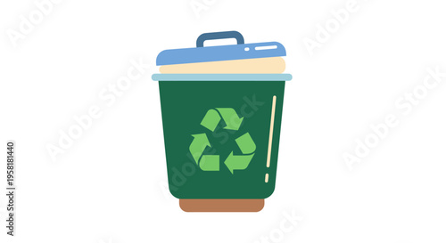 Green Trash Bin Recycling Symbol Illustrating Waste Management Circular Economy Concepts Blue