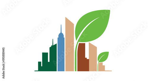 Eco Friendly City Skyline Skyscrapers Green Leaves Urban Sustainability Nature Integration Cityscape