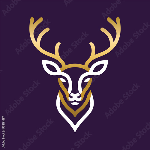 Detailed vector illustration of a wild deer skull with antlers and horns, featuring a brown reindeer stag silhouette for nature and hunting themed winter wildlife art design