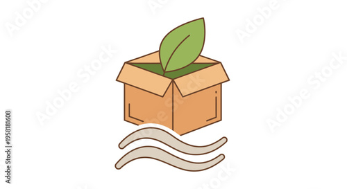 Cardboard Box Green Leaf Wavy Lines Symbolize Eco Friendly Packaging Sustainable Shipping