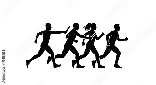 Group of people running together fast.