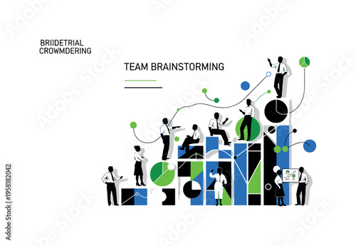 team brainstorming with geometric growth chart abstract circles lines and geometric shapes representing strategic use of crowdfunding black and white retro