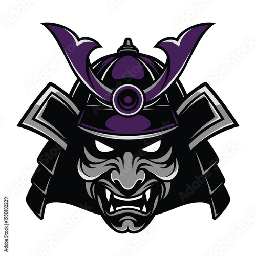 Vector illustration of a samurai with scary wings as a black grunge mascot emblem art symbol.
