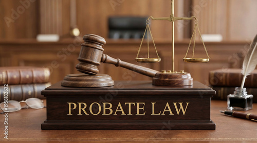 image for probate law background with hammer and scales