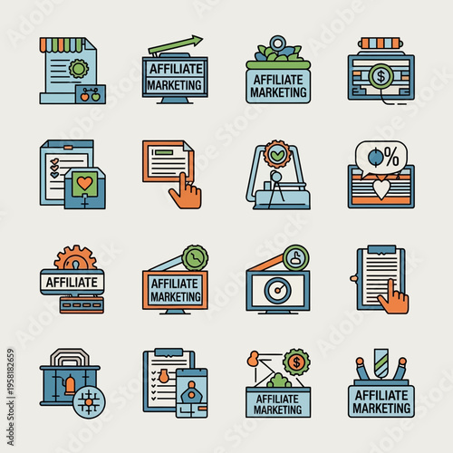 Affiliate Marketing Icons Collection Business Growth and Online Promotion Symbols