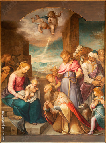 MONZA, ITALY - MARCH 19, 2026:  The painting of Three Magi in the church Chiesa di Santa Maria al Carrobiolo by Guglielmo Caccia - Moncalvo (1619)