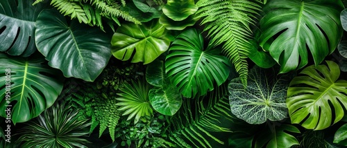 Lush Tropical Greenery in a Vibrant Botanical Canopy Featuring Diverse Leaf Varieties and Textures