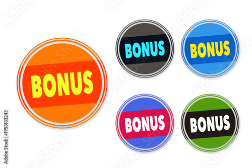 Vector BONUS Label and Icon Set Five Colorful Badges for Promotions