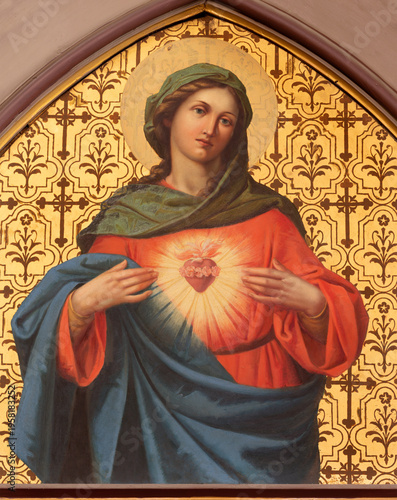 BERGAMO, ITALY - MARCH 18, 2026:  The painting of Heart of Virgin Mary in the church Oratorio dell Immacolata by unknown artis from beginn of 20. cent. 