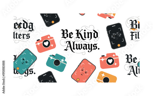 Be Kind Always. lettering and all elements in black. Vector style. AWhite background. Pure white background. Perfect isolation and visual