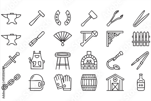 Metalwork Tools Icon Pack for Blacksmith Workshop and Industry Design