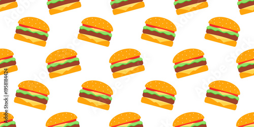 Cheeseburger seamless pattern for textile, wallpaper, wrapping paper, menu design and fast food decor