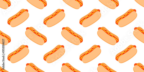 Hot dog seamless pattern for textile, wallpaper, wrapping paper, fast food decor and picnic designs