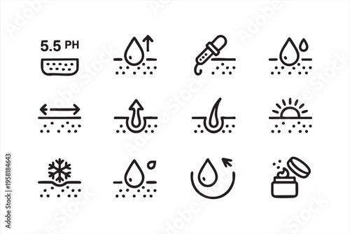 Beauty Routine Icons Featuring Hydration Serum and Skin Care Concepts