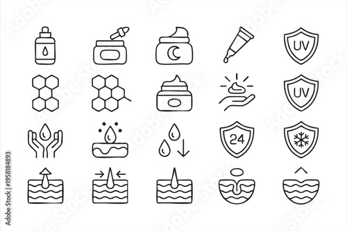 UV Protection Skincare Icon Pack with Serum Cream and Skin Barrier Elements